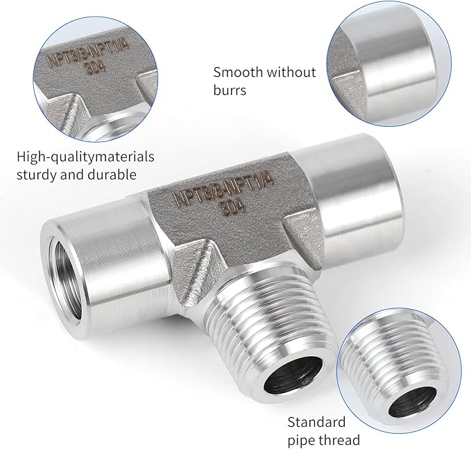 2 piece,NPT1/4 Female - NPT3/8 Male - NPT1/4 Female tee, 3WayConnector, Fabricate of 304 Stainless Steel.