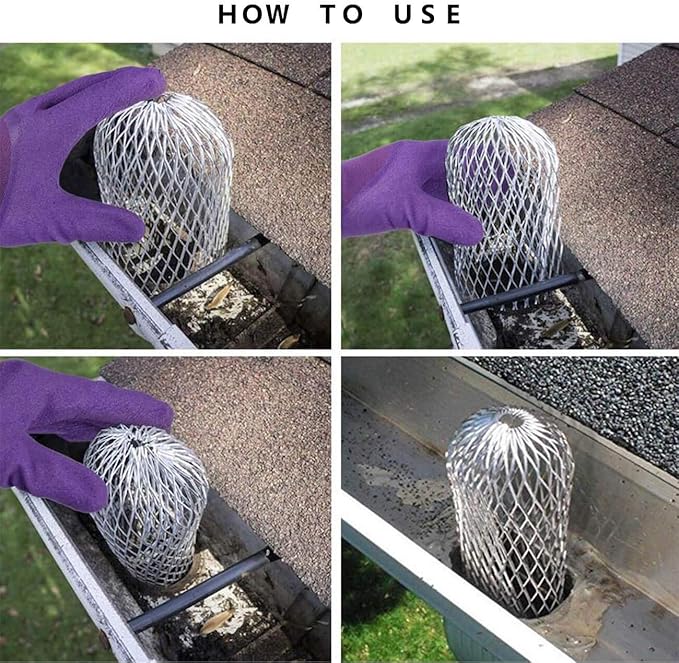 Orgrimmar 6PCS Gutter Guard Strainer Aluminum Downspout Mesh Filter Preventing Blockage Leaves Debris from Clogging Pipes(3 inch)