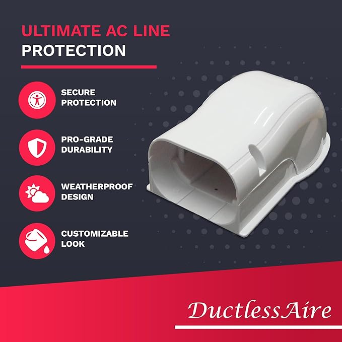 DuctlessAire Mini Split Line Set Cover - Lineset Covers for Mini Split Condenser, Central Air Systems, HVAC, Heat Pumps and More - AC Unit Cord Protector - Air Conditioner Accessories (4" Wall Cover)