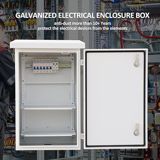 Outdoor Galvanized Electrical Enclosure Box, 24 * 16 * 12 inches IP Weatherproof Floor-Standing Electrical Cabinet…