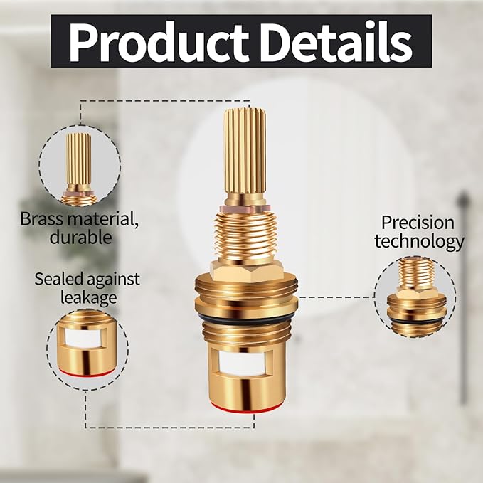 Brass 1-002 Replacement Parts Widespread Cartridge hot Side,compatible with Brass 1002 Ceramic hot Cartridge，Brass Construction