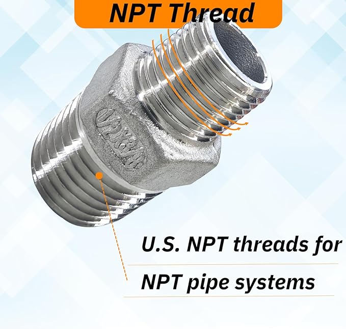 2pcs 1/2" NPT x 3/8" NPT Stainless Steel Nipple, 1/2 to 3/8 Adapter Fitting Reducing Solid Hex Stainless Steel Nipple, Male Reducer for Extending and Connecting Pipes