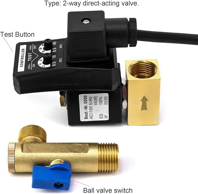 QWORK Automatic Timed Condensate Drain Valve, 1/2" AC 110V 2-way Direct-acting Drain Valve US Plug