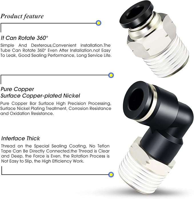 TAILONZ PNEUMATIC Elbow and Straight Combination 5/16 Inch Tube OD x 3/8 Inch NPT Thread Push to Connect Fittings PC-5/16-N3+PL-5/16-N3(Pack of 12)