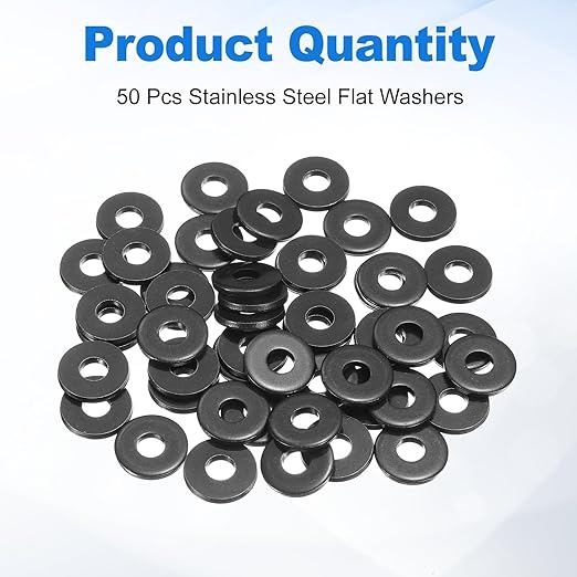 uxcell 50Pcs M5 Fender Washers, Carbon Steel Flat Washer 15mm OD, 2mm Thickness, Metal Gasket for Screws and Bolts, Black Oxide