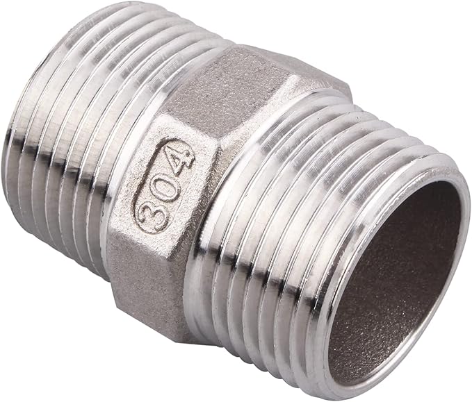 Hex Nipple 1 Inch Male NPT - DERPIPE Stainless Steel 304 Threaded Pipe Fitting for Brew Kit, Home Piping Application(Pack of 2)