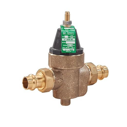 Watts LFN45B Series 3/4" Lead-Free Cast Copper Silicon Alloy Water Pressure Reducing Valve, Double Union Press Connections, Elastomer Disc, Adjustable Pressure 25 to 75 psi, Maximum 400 psi