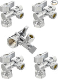 (Pack of 5) EFIELD Dual Compression Outlet,1/4-Turn Angle Stop Valve,1/2" Fip Iron Pipe x (3/8 inch x 3/8 inch),Chrome Plated Brass,(VALVE209-5PCS)