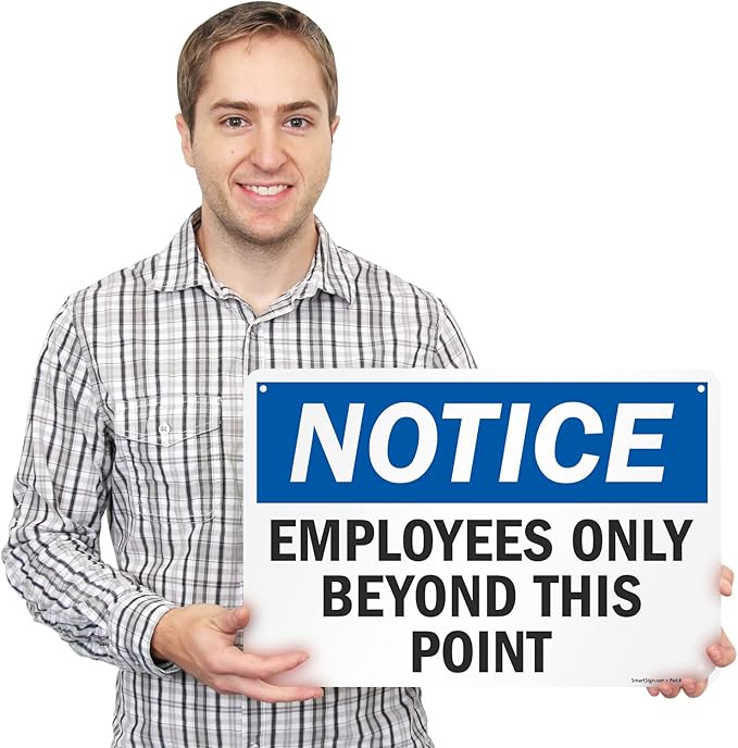 SmartSign 12 x 18 inch “Employees Only Sign, Employees Only Beyond This Point Sign” Sign, Digitally Printed, 55 mil HDPE Plastic, Blue, Black and White, Made in USA