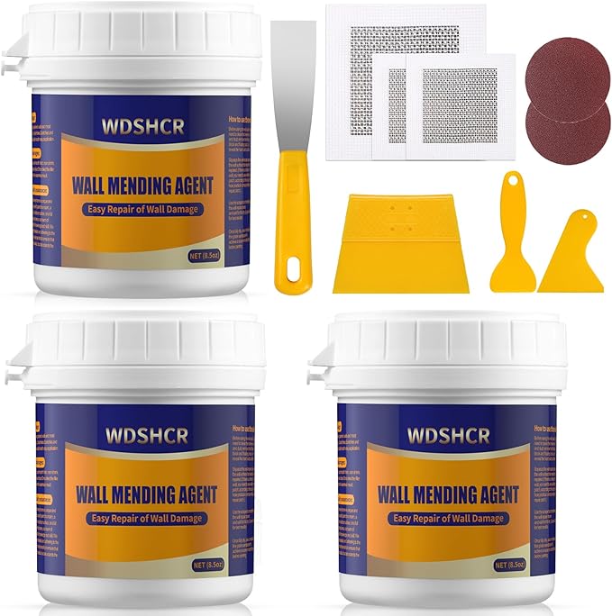Drywall Repair Kit Drywall Hole Repair Patch Kits Wall Spackle Repair Paste with 8.5OZ White Wall Repair Putty with Scraper, Wall Surface Hole Fill Quick and Easy Solution (3Pack)