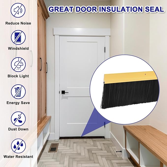 uxcell 2Pcs Door Brush Bottom Sweep H-Shape Aluminum Alloy Base with 2.8-inch PP Brush for Home, Industrial (47-inch L, Golden)