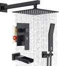 SR SUN RISE 10 Inches All Metal Bathtub Faucet Set Shower System with Tub Spout Square Rain Shower Head and Handheld Combo Shower Fixtures, Modern Valve and Trim Kit, Matte Black