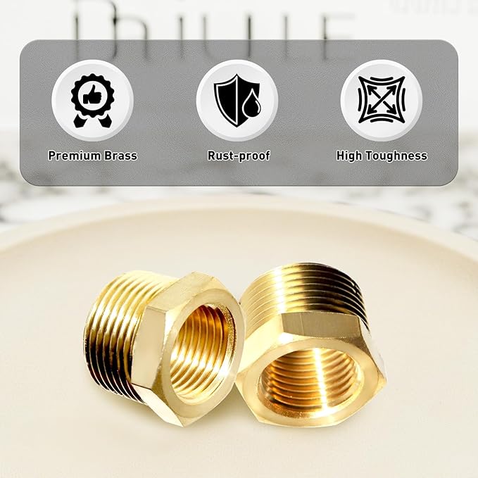 (Pack of 4) Brass Solid Reducer Hex Bushing, Heavy Duty 3/4" NPT Male to 1/2" NPT Female Threaded Pipe Air Hose Fitting Reducer Adapter for Plumbing & Hydraulics Gas Systems