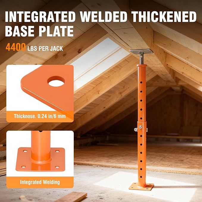 Adjustable Support Jack Post, 4-Pack 2-Ton Screw Jack Stand for House Floor Leveling, Beam Support, Deck & Shed Leveling, 4400 lbs Capacity, 19 to 36 Inch, Orange
