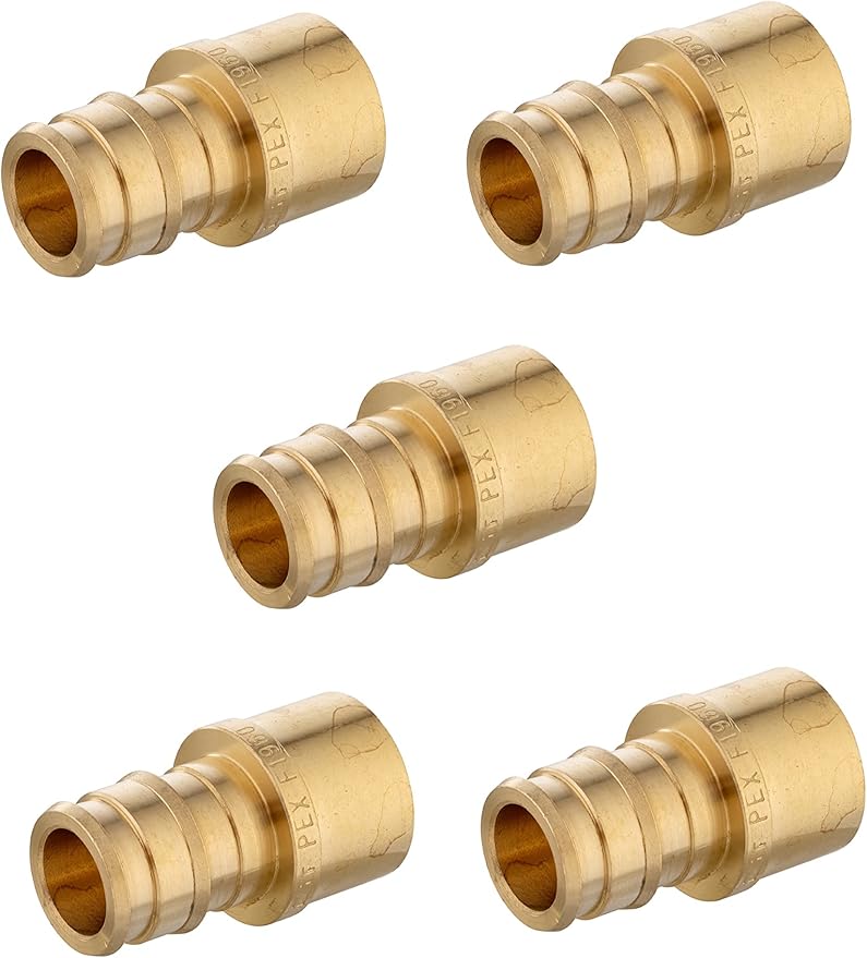 5-Pack EFIELD Pex A Expansion Brass Fittings 1/2"x 1/2" Female Sweat Adapter, ASTM F1960,(PEX1960051)