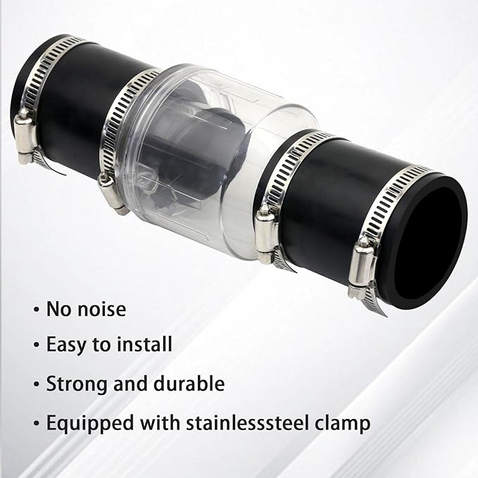 2 Inch Sump Pump Check Valve Water Pump Accessories, Steel Clamps Fit 7-1/4"Gap in, Spring-Loaded Flapper, Full-Flow and Non-Clog Design Installation