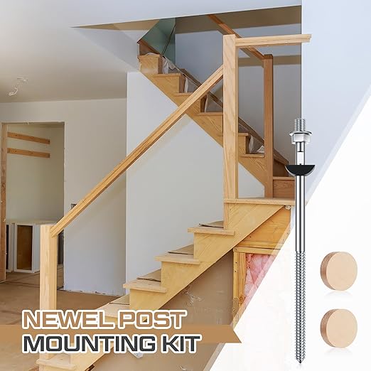 Shimeyao 16 Set Wood Newel Mounting Kit Newel Post Fastener Installation Kit for Residential and Commercial Installation, Anchors Post Directly to Wood or Concrete Floor