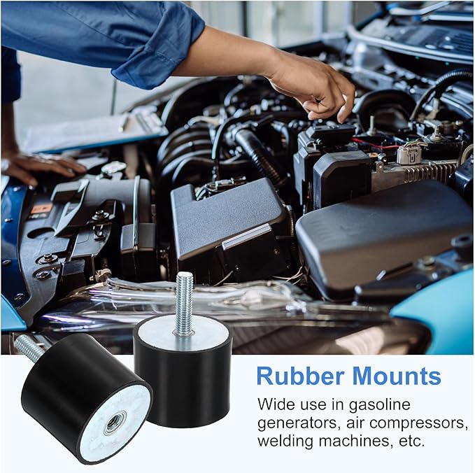 uxcell M10 Rubber Mounts, 1Pcs 60x50mm(DxH) Rubber Cylindrical Anti Vibration Isolator Shock Absorber with Lock Nut for Car Bobbin Generator Air Compressors