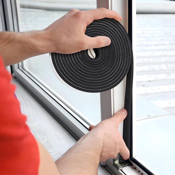Weather Stripping Door Seal Strip- 1/2 Inch X 2/5 Inch X 13Feet, Strong Adhesive, Lightproof, Soundproof, Weatherproof Foam Tape Insulation for Sliding Door, Front Door Frame, Windows- Black