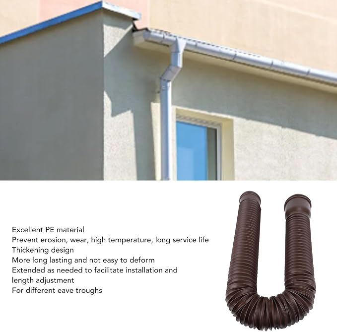 Tyenaza Rain Gutter Downspout Extension, Drainage Pipe, Flexible PE Extendable Drain Away Extender for Outdoor Villa Round (Brown)