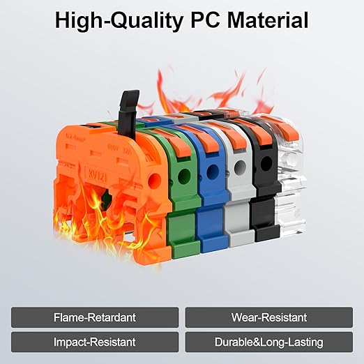 KV121 Terminal Block Kit, 600V 32A 24-12 AWG Compact Lever Wire Connectors, 12.6” DIN Rail Included, Quick Wiring Connection, DIN Rail Terminal Blocks Kit