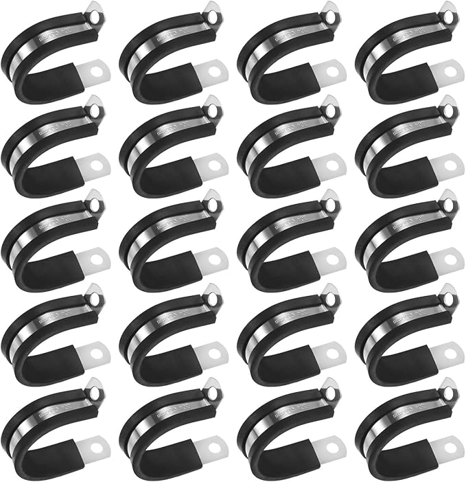 20-Pack Cable Clamps, 1-3/16 Inch/ 30 mm 304 Stainless Steel Rubber Cushioned Insulated Cable Clamp R Shape Metal Holder for Tube/Wire/Pipe/Loop Installation