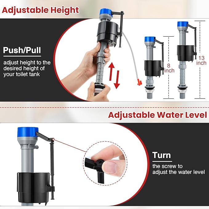 Saillong Universal Toilet Flusher Replacement Kit, Fill Valve, 2-Inch Flapper, Side Mount Handle Lever, Water-Saving, Adjustable Toilet Repair Kit Inside Tank, Easy to Install(1 Set,Blue Grey, Red)