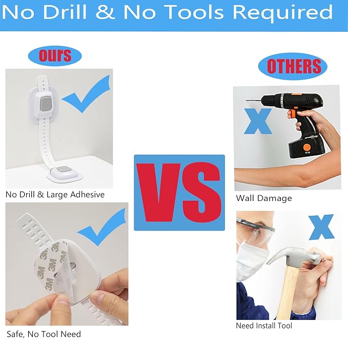 YEYA Upgraded No Drill Anti tip Furniture Wall Anchors Straps for Baby proofing with Strong 3M Adhesive Backing (4 Pack)