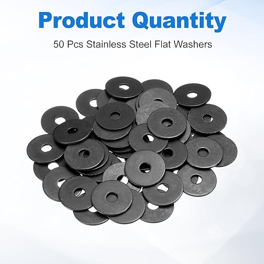 uxcell 50Pcs M6 Fender Washers, Carbon Steel Flat Washer 25mm OD, 1.5mm Thickness, Metal Gasket for Screws and Bolts, Black Oxide