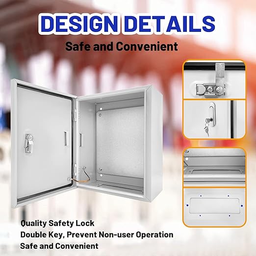 Outdoor Electrical Box 20 x 16x 8''D NEMA 4X Enclosure Steel Box, Waterproof & Dustproof Outdoor/Indoor Lockable Electrical Junction Box, with Mounting Plate