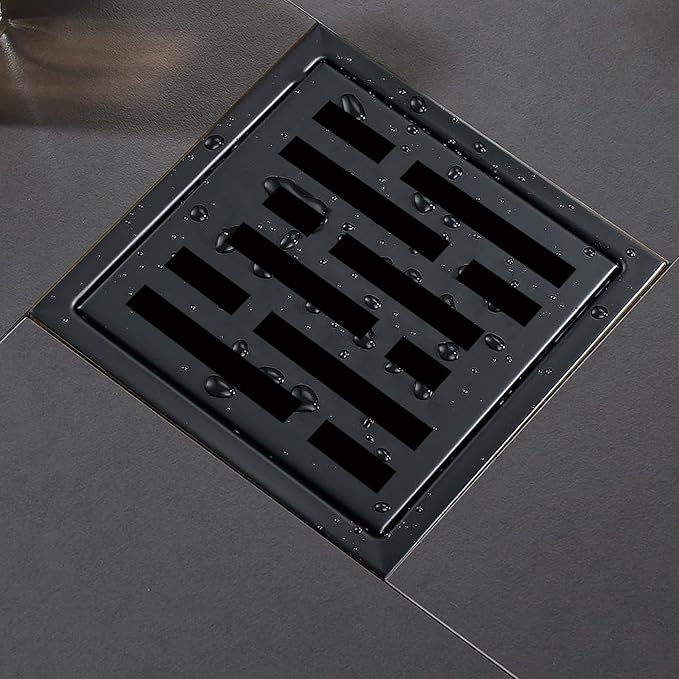 4 Inch Square Shower Floor Drain, Shower Drain Kit with Flange, Square Shower Drain, SUS 304 Stainless Steel Floor Drain,Matte Black