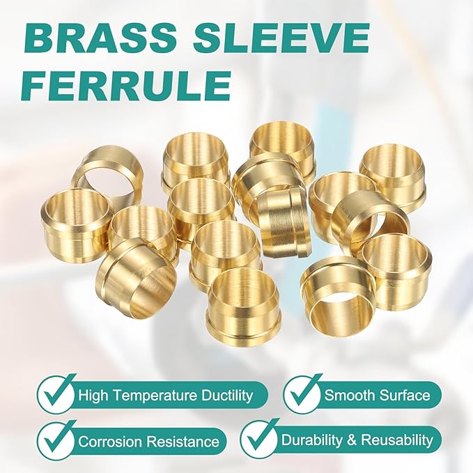 PATIKIL 12 mm OD Tube Compression Sleeves Ferrules, 16 Pack Brass Ferrule Compression Fittings for Water Oil Air Pipes