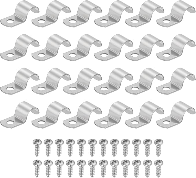 uxcell 24Pcs 12mm(1/2") One Hole Rigid Pipe Strap, 304 Stainless Steel Conduit Clamp Thicken U Bracket Heavy Duty Pipe Clamp with Self-Tapping Screws for Fixing Tube Cable, Silver
