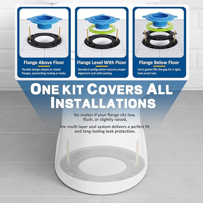 NEEXAN Toilet Flange Repair Kit – Toilet Wax Ring Replacement Kit with Elastic Wax Ring, Rubber Toilet Gasket Seal Kit with Nuts, Washers & Bolt Caps
