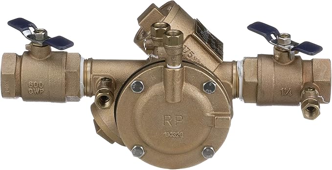 Febco 825Y Series 1-1/4" Bronze Reduced Pressure Zone Backflow Preventer Assembly, Quarter Turn Shutoff, NPT End Connections, Y Pattern, Spring-Loaded Check Valves, Water Line and Irrigation System