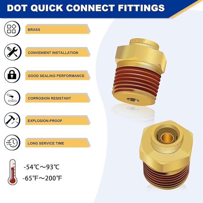 3/8" Brass Push to Connect DOT Air Brake Fittings, 3PCS Air Line Quick Connect Fittings 3/8" Tube OD x 1/2" NPT Connector Tube to Male Pipe for Truck Trailers Air Brake System