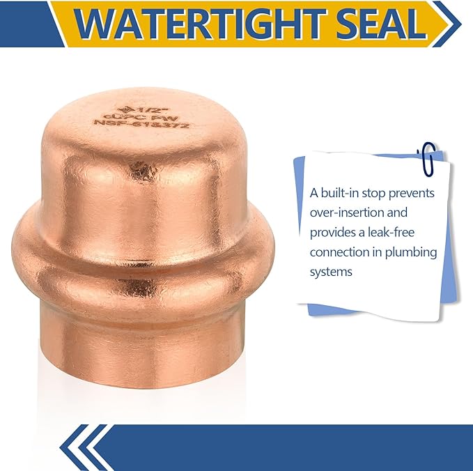 30-Pack GUOFIS Copper Press End Cap, 1/2" x 1/2" Plug Fittings for Copper Tube Connection with Stop(PRESS020-30Pack)