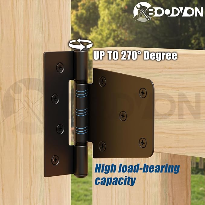 3.5 Inch Heavy Duty Gate Hinges, Extra Thick Black Shed Barn Door Hinges for Wooden Fences, Yard Gate, Vinyl Fence Gate, Garage, Gate Door Hinges for Indoor Outdoor(6 Pack)