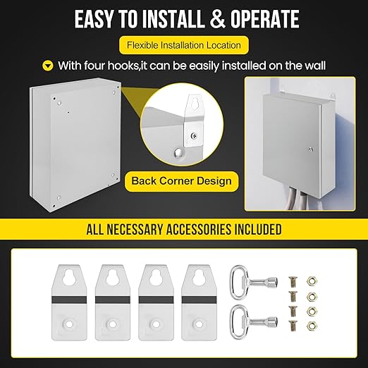 Outdoor Electrical Box,20x16x6 Steel Junction Box, NEMA 4X Electrical Enclosure Box IP66 Waterproof & Dustproof, Universal Electrical Project Box with Lock & Mounting Plate