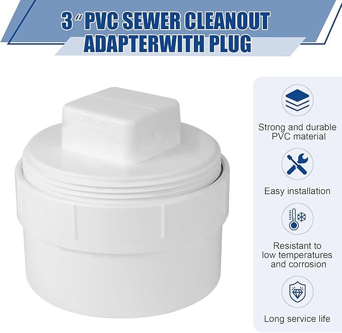 3" PVC Sewer Cleanout cap,DWV Flush Sewer Cleanout Adapter for Outdoor Garden,RV and More Drainage Piping System Pipe Fitting