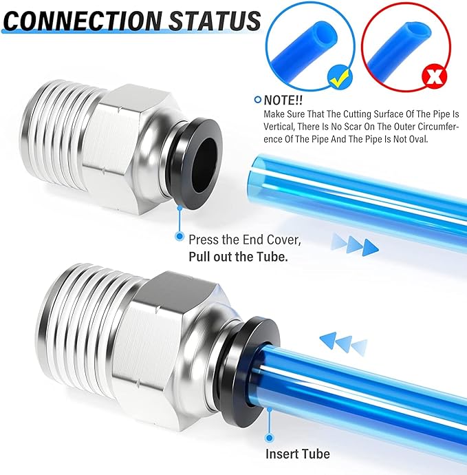 TAILONZ PNEUMATIC Male Straight 1/4 Inch Tube OD x 1/4 Inch NPT Thread Push to Connect Fitting PC-1/4-N2 (Pack of 10)