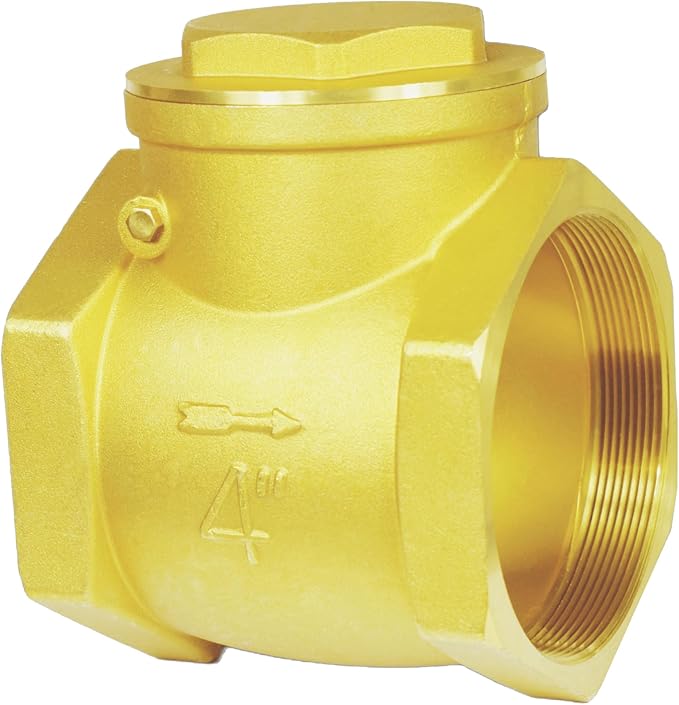 4" NPT Swing Brass Check Valve DN100, 4 Female Thread Horizontal One Way Valve to Prevent Water Backflow for Sump Pump and Air Compressor
