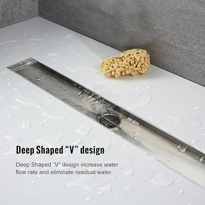 Linear Shower Drain, Shower Drain 28 inch with Removable Grate Cover, Professional AISI 304 Stainless Steel Shower Floor Drain, Shower Drain with Hair Catcher and Leveling Feet