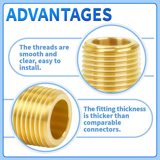 ChillWaves Brass Pipe Fitting, Long Nipple Pipe 1/8" NPT Male x 1/8" NPT Male Thread 4" Length(100MM)(2-PACK)