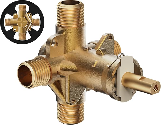 Enhanced 2510-WL Male Thread Compatible with Moen Posi temp Rough-In Mixing Valve with 1222 Pressure Balancing Cartridge,4-Port for Tub Shower Kit Plumbing,1/2 Inch IPS Connection,Heavy Duty Brass