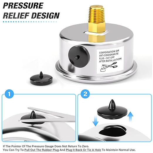 MEANLIN MEASURE 0~200Psi Pressure Gauge, Glycerin Filled 1/8" NPT 1.5" FACE DIAL, Stainless Steel Liquid Filled Pressure Gauge WOG Water Oil Air Back Mount (with 2PCS Snaps)
