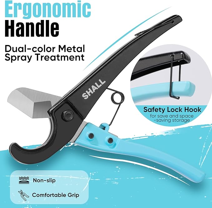 SHALL PEX Pipe Cutter, Cuts up to 1-3/8’’, Fast Tubing Cutter for PEX, Plastic Hoses, PVC, CPVC, PP-R, PE (Thin), etc., Aluminum Alloy Pipe Cutting Tool with Stainless Steel Blade for Clean Cut