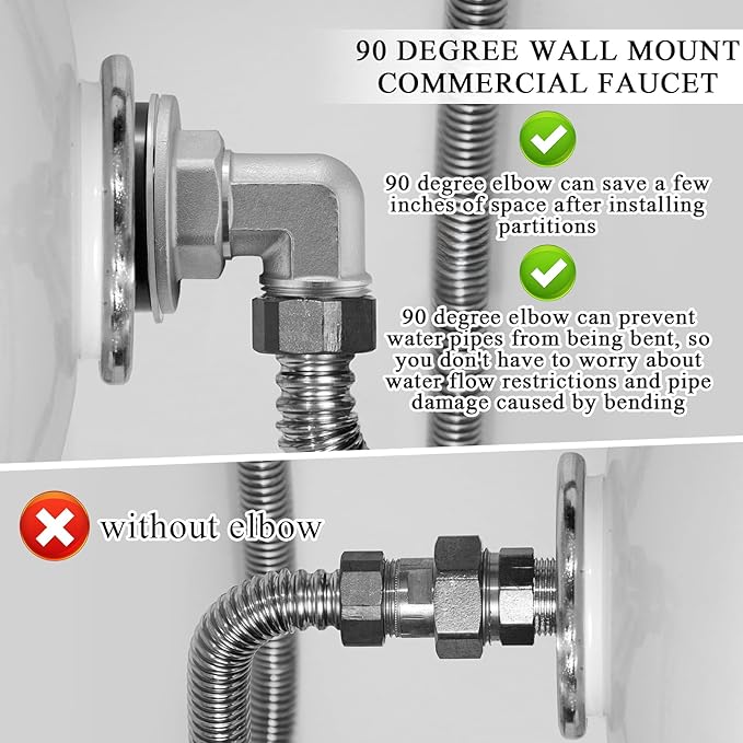 Wall Mount Commercial Faucet Installation Kit,304 Stainless Steel 90 dergee Backsplash Mount Set for Stainless Steel Commercial Kitchen Prep & Utility Sink,Lead-Free 2 Pack