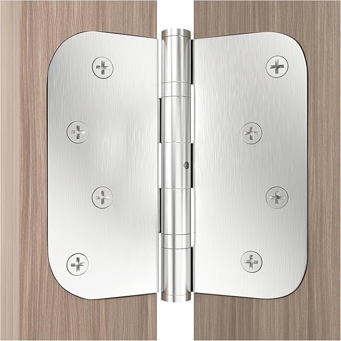 3 Pack Stainless Steel Door Hinge Ball Bearing NRP, Heavy Duty Inner and Outer Door Hardware for Left and Right Doors, 4" (101mm) x 4" (101mm) Door Hinge with 5/8'' Corners