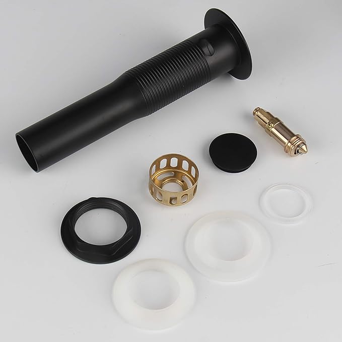 Detachable Basket Pop Up Drain Stopper with Overflow, Bathroom Lavatory Vanity Vessel Sink Drain, Black